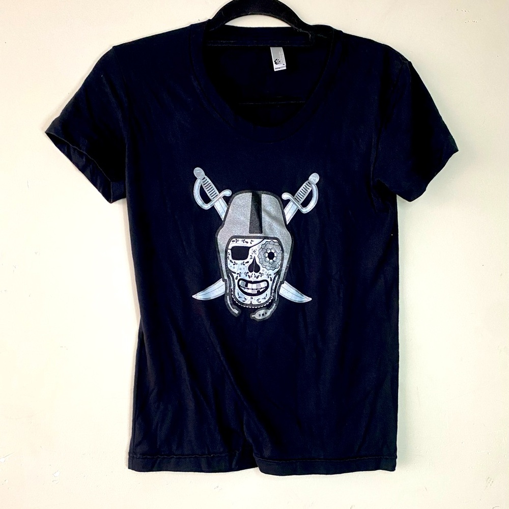 Oaklandish Raiders Sugar Skull T-Shirt Medium Black American Apparel 50/50 Tee - Picture 2 of 6